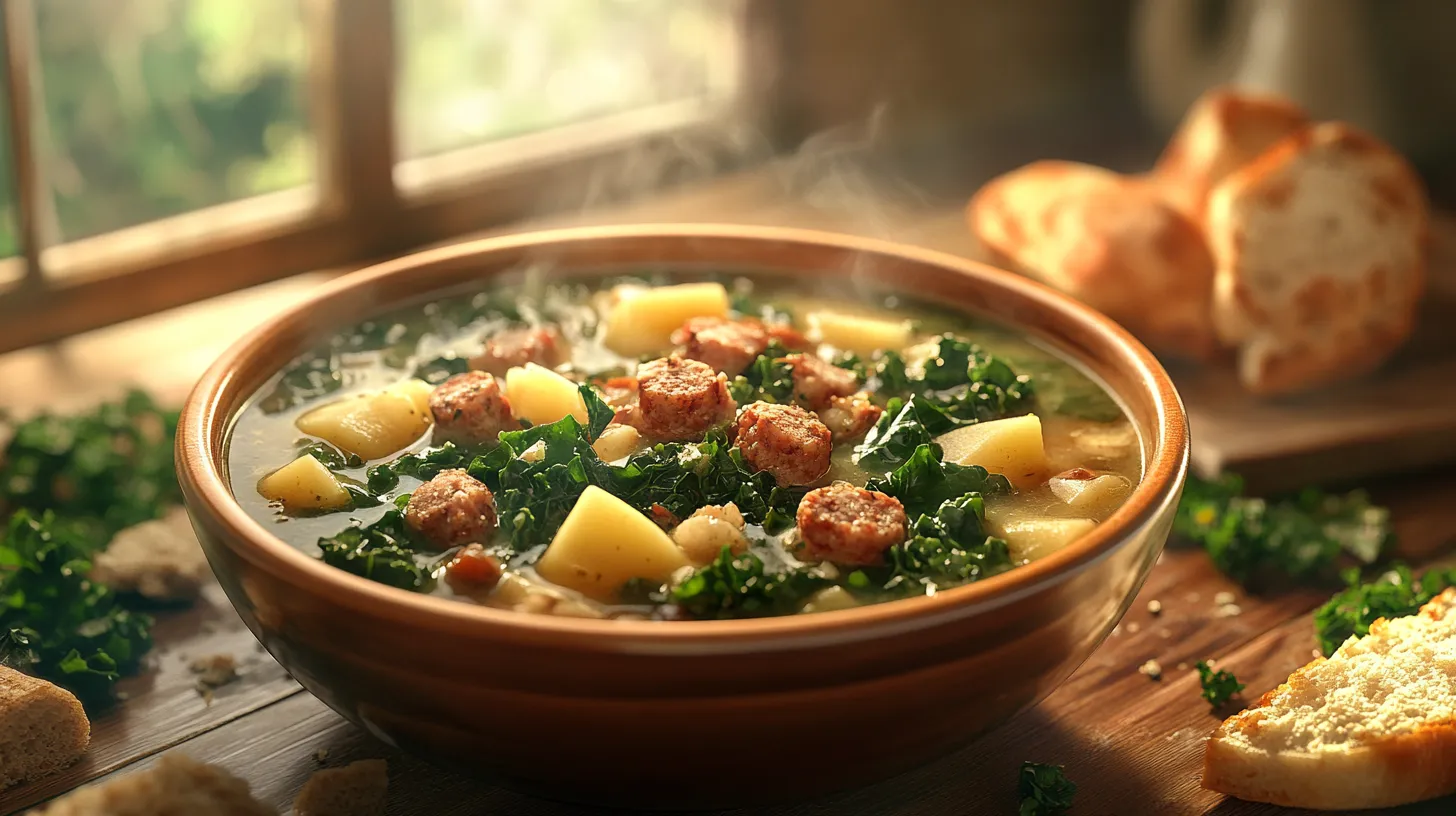 Steaming Zuppa Toscana with kale and potatoes