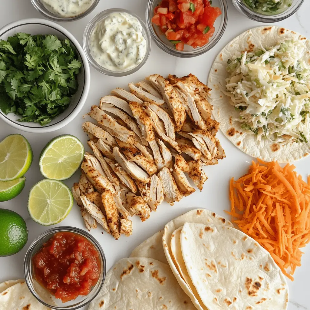 Costco chicken street taco kit ingredients displayed on a countertop.