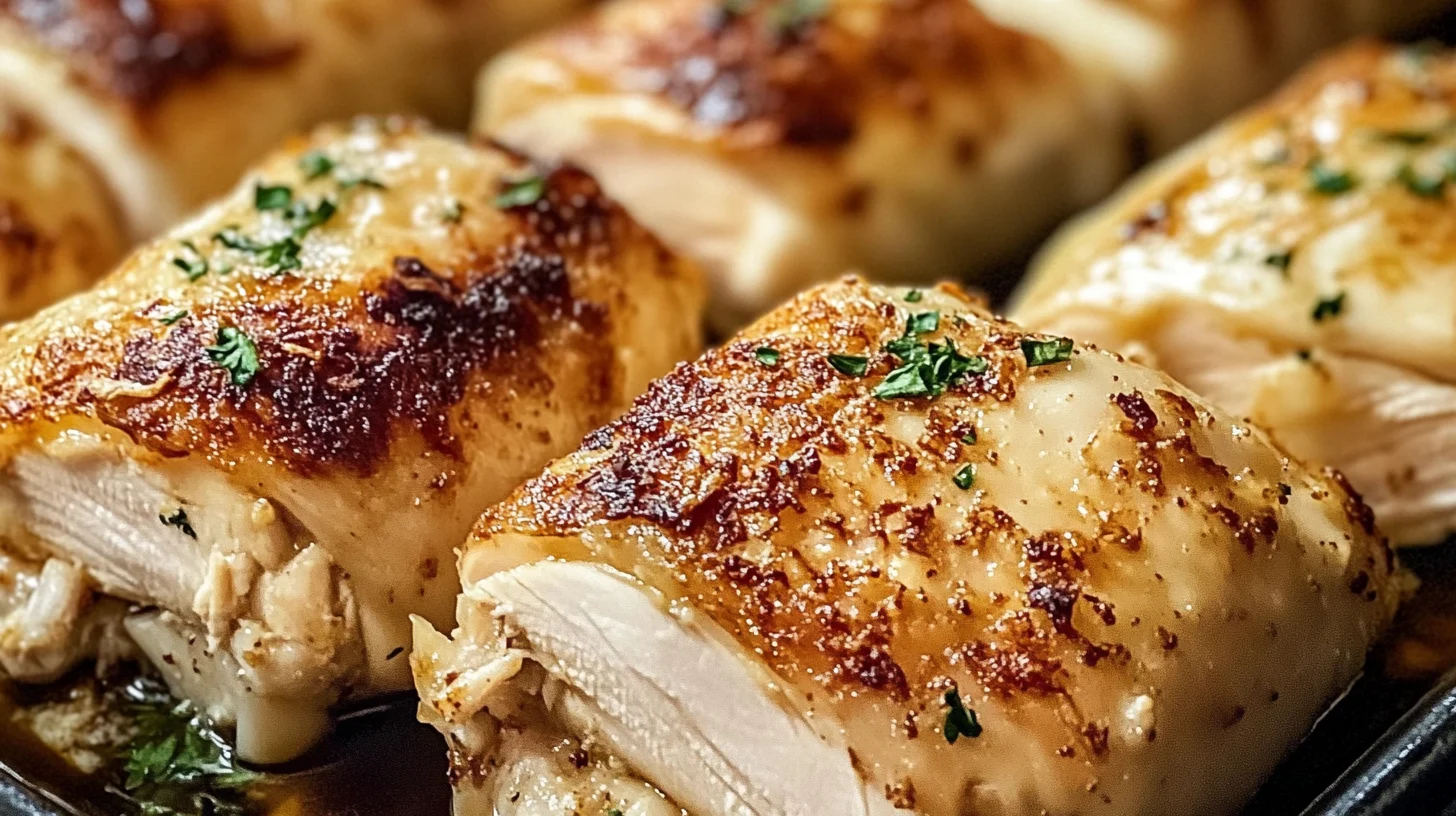 A freshly baked Costco chicken bake, golden and crispy, placed on a parchment-lined tray, oozing with cheese and chicken filling.