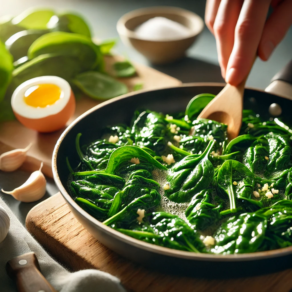 A healthy combination of spinach and boiled eggs showcasing their nutritional benefits, served in a beautifully arranged dish.