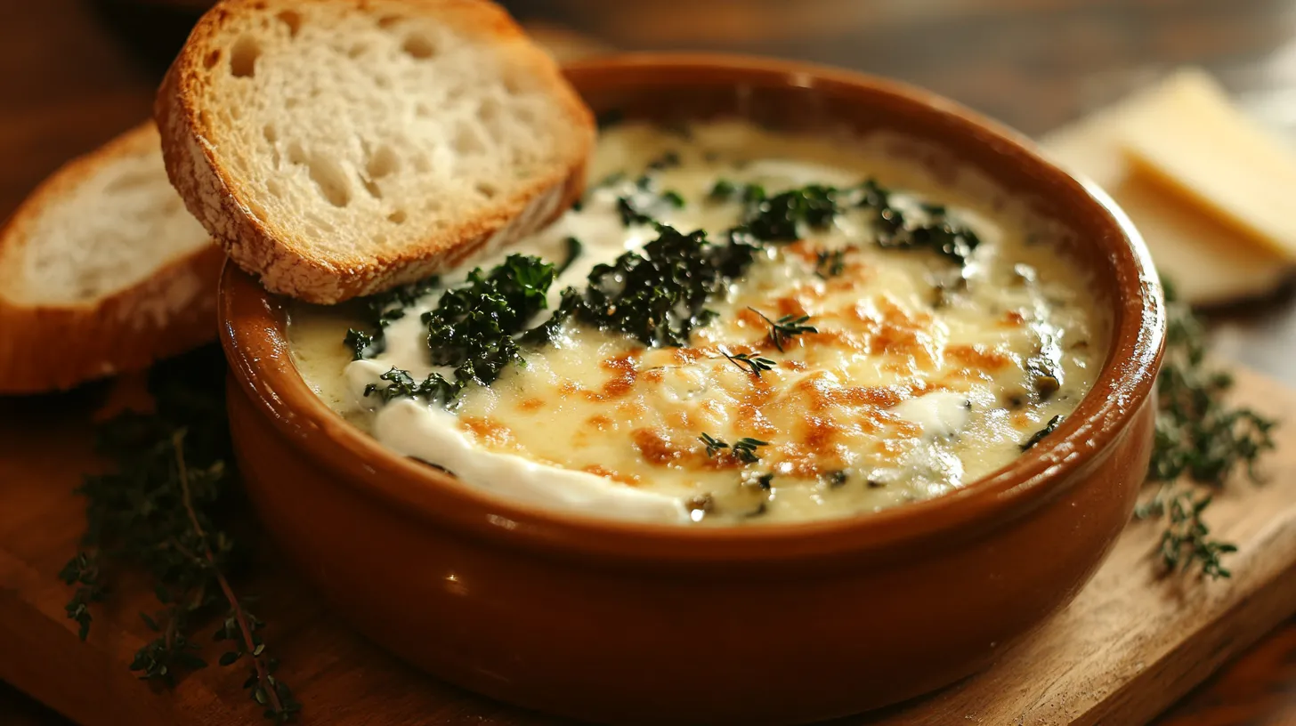 Rustic bowl of Zuppa Toscana with Greek yogurt and fresh kale.