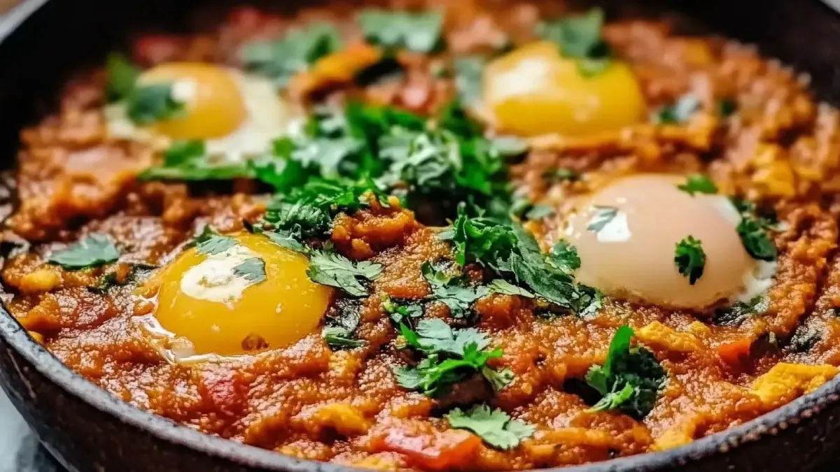 A bowl of egg bharta garnished with fresh cilantro, featuring mashed boiled eggs cooked with flavorful spices and onions.