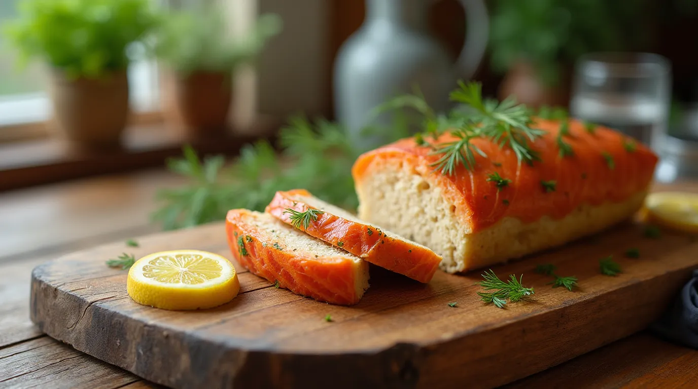 Tuna and Salmon Loaf Garnished with Dill