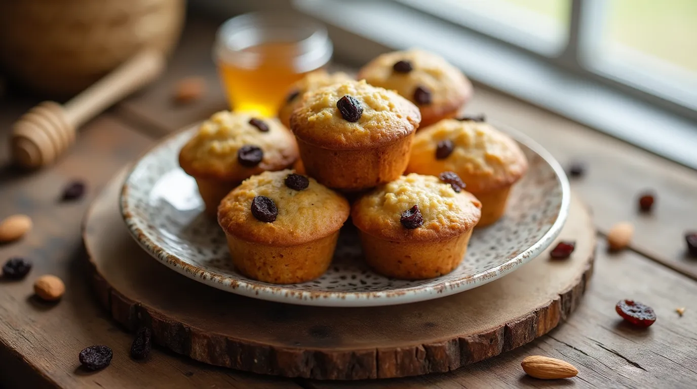 Freshly baked GAPS raisin muffins on a rustic table