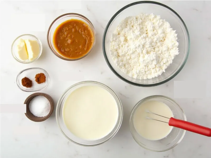 Baking ingredients for Starbucks pumpkin muffin recipe displayed in bowls