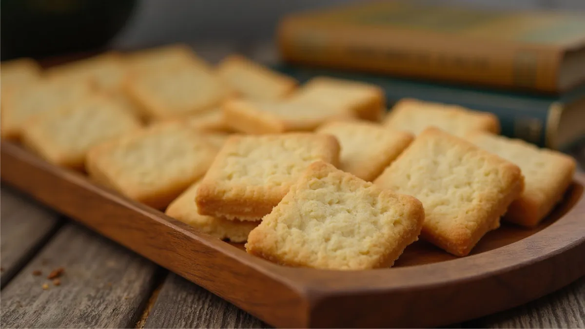 Lorna Doone cookies on a tray with a cookbook in the background