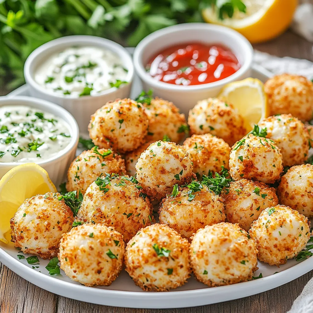 Crab balls served with dips at a party.