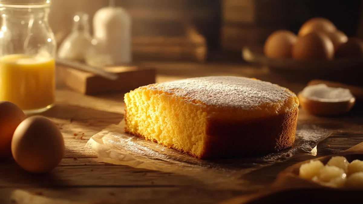 Freshly baked sponge cake with glycerine and ingredients