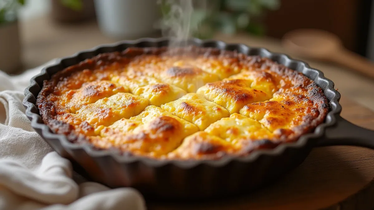 Golden-brown Cottage Cheese Egg Bake served fresh from the oven.