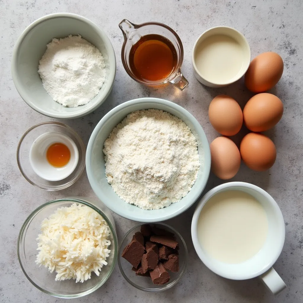 Mounds Bar Cake Recipe: A Chocolate and Coconut Delight 2 Ingredients for Mounds Bar Cake laid out on a wooden countertop.