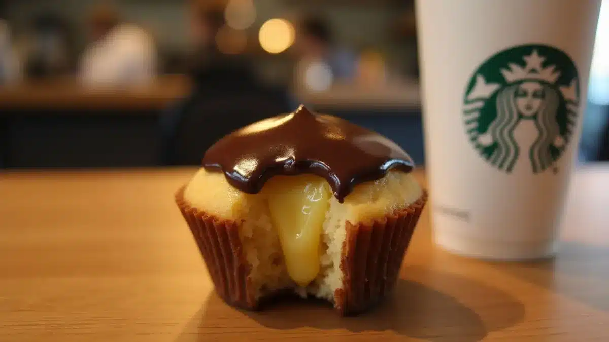 Starbucks Boston Cream Muffin with coffee